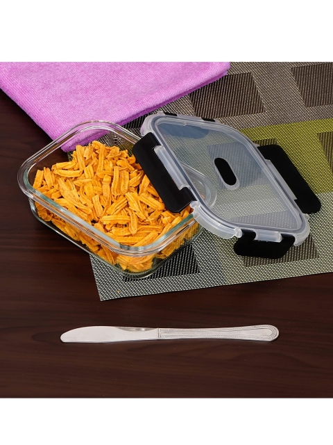

Femora Transparent & Black Borosilicate Glass Microwave Safe Container With Air Vent Lid