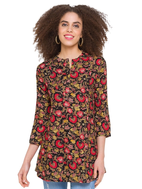 

TANKHI Black & Pink Viscose Rayon Printed Tunic