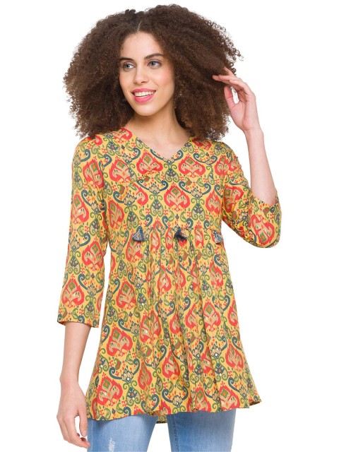 

TANKHI Women Yellow & Pink Ethnic Printed Tunic