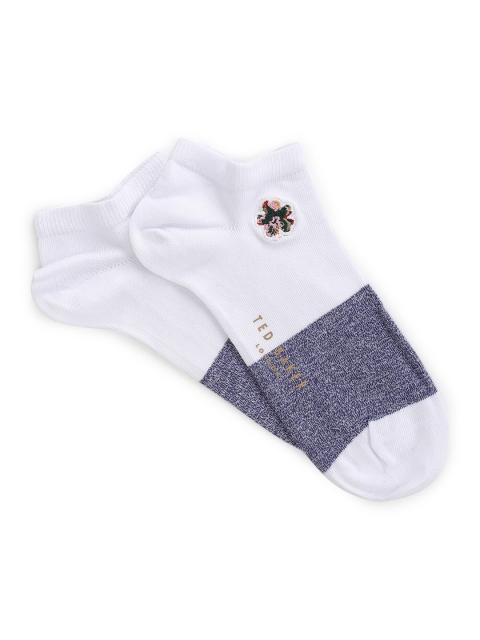 

Ted Baker Men White & Blue Colourblocked Pure Cotton Ankle-Length Socks