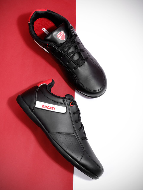 

Ducati Men Black & White Solid Sneakers with Perforated Detail