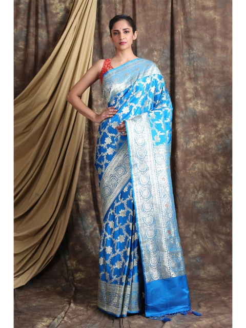 

Charukriti Blue & Gold-Toned Woven Design Zari Pure Silk Saree