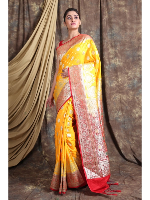 

Charukriti Yellow & Red Woven Design Zari Pure Silk Saree