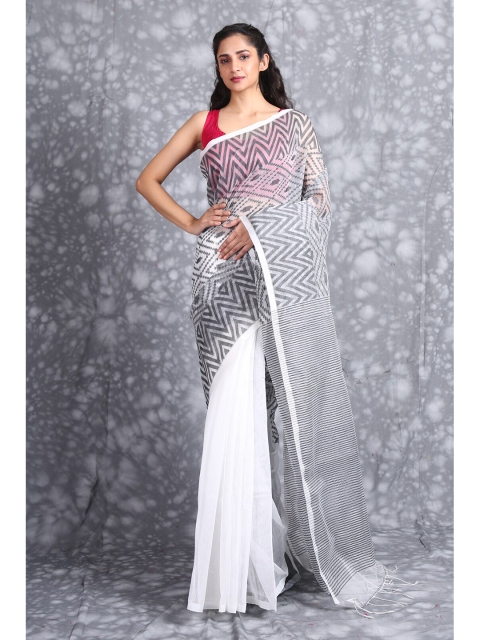 

Charukriti White & Grey Pure Silk Saree