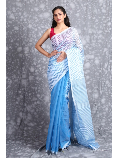 

Charukriti Blue & White Pure Silk Saree