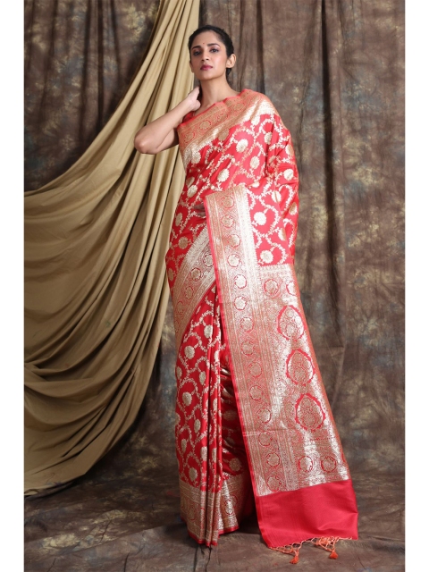 

Charukriti Red & Gold-Toned Woven Design Pure Silk Saree