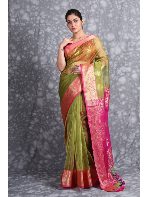 

Charukriti Green & Magenta Ethnic Motifs Pure Silk Saree