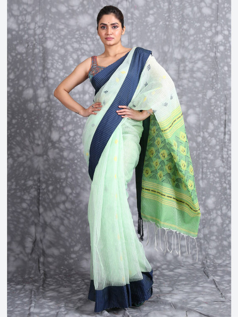 

Charukriti Green & Blue Woven Design Pure Silk Saree