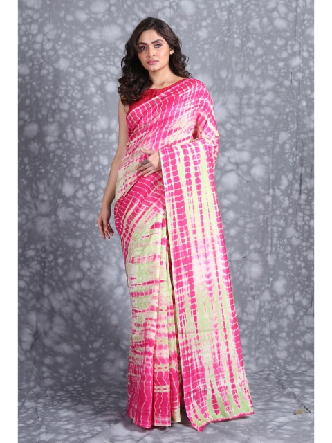 

Charukriti Pink & Cream-Coloured Tie and Dye Pure Silk Saree