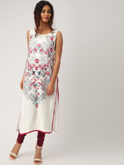 

IMARA Women White Floral Print Straight Kurta