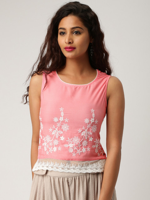 

IMARA Women Pink Embroidered Top