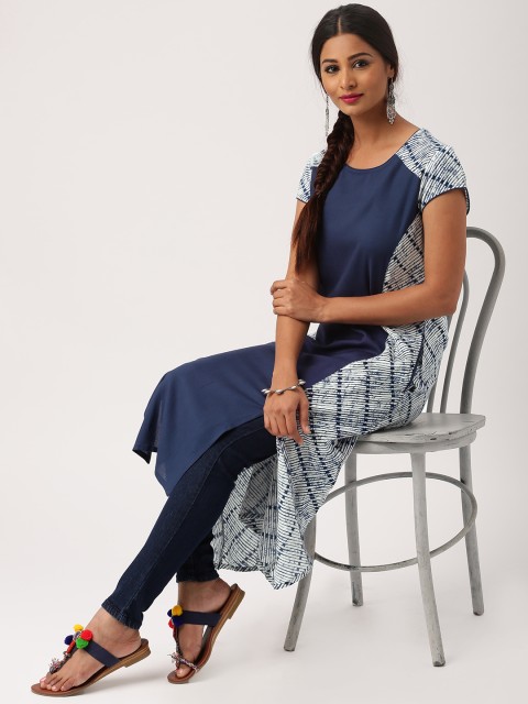 

IMARA Women Blue Printed Straight Kurta