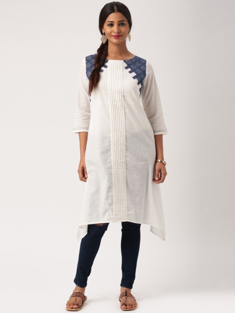 

IMARA Women White Embroidered A-Line Kurta