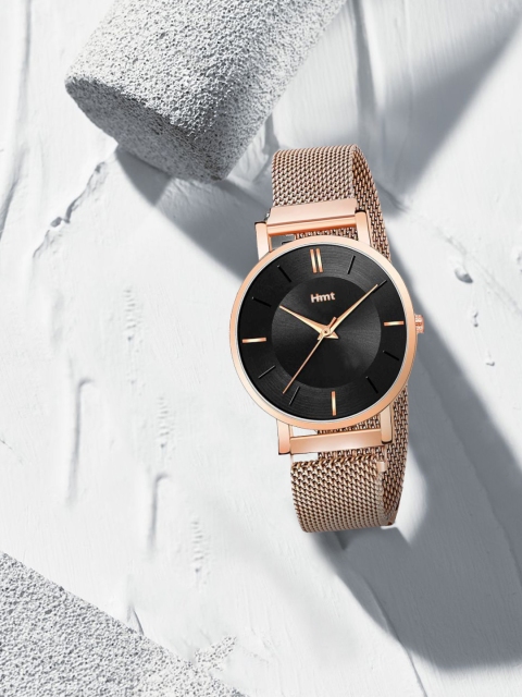 

HAMT Women Black Brass Dial & Rose Gold Toned Bracelet Style Straps Analogue Watch