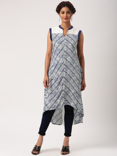 

IMARA Women Blue & White Printed A-Line Kurta