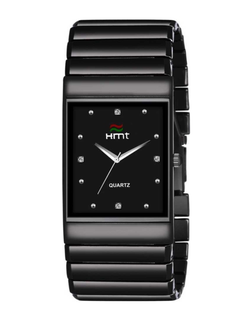 

HAMT Men Black Brass Embellished Dial & Black Bracelet Style Straps Analogue Watch HT-GSQ003-BLK-CH