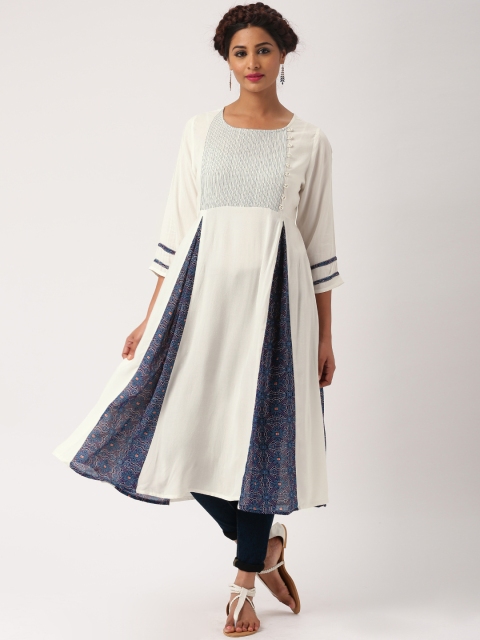 

IMARA Women Off-White & Blue Solid Anarkali Kurta