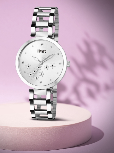 

HAMT Women Silver-Toned Brass Embellished Dial & Silver Toned Bracelet Style Straps Analogue Watch