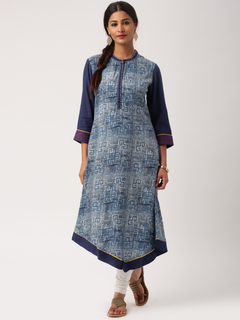 

IMARA Women Blue Printed A-Line Asymmetric Kurta
