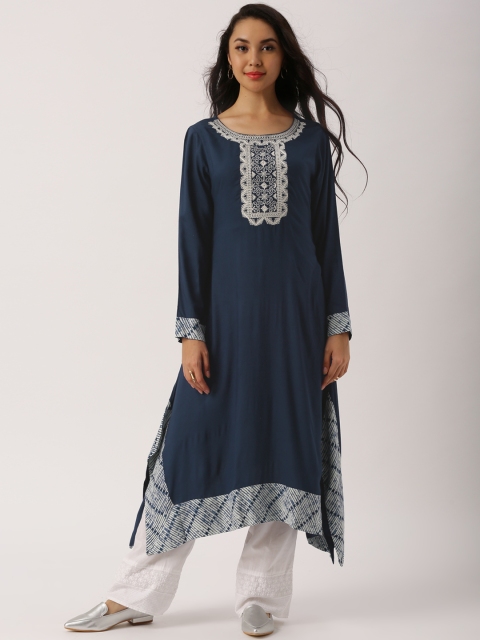 

IMARA Women Navy Embroidered Pakistani Style Kurta, Navy blue