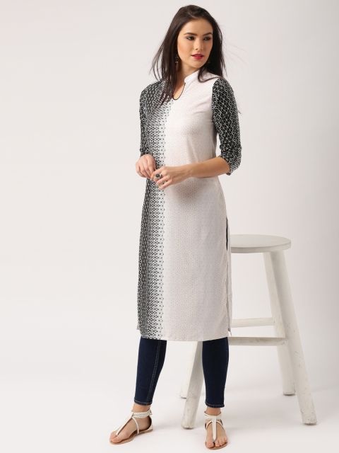 

IMARA Women & Black White Printed Straight Kurta