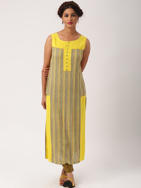 

IMARA Women Yellow & Green Printed Straight Kurta