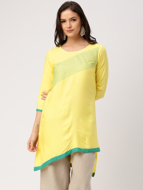 

IMARA Women Yellow & Green Solid A-Line High-Low Hem Kurta