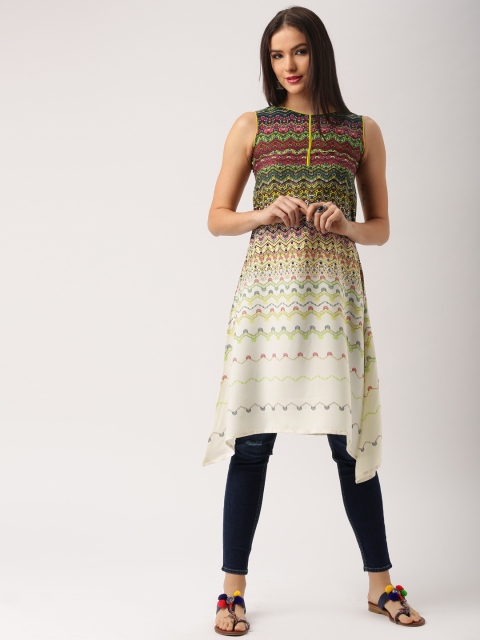 

IMARA Women Multicoloured Printed A-Line Asymmetric Kurta, Multi