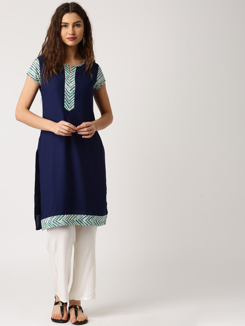 

IMARA Women Navy Solid Kurta, Navy blue