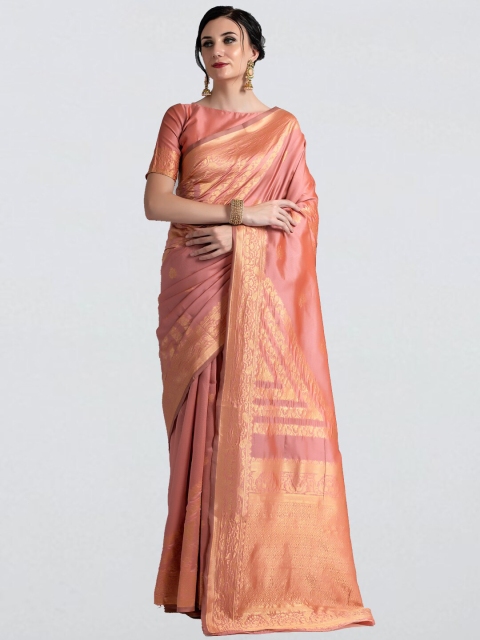 

cbazaar Peach-Coloured & Gold-Toned Woven Design Zari Art Silk Saree