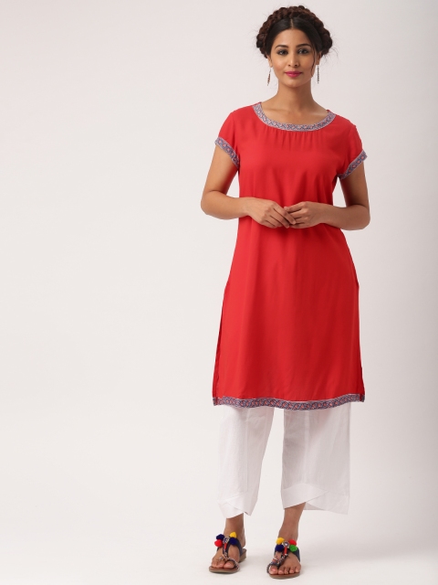 

IMARA Women Red Solid A-Line Kurta
