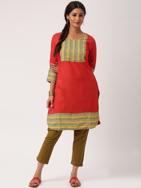 

IMARA Women Red Printed A-Line Kurta