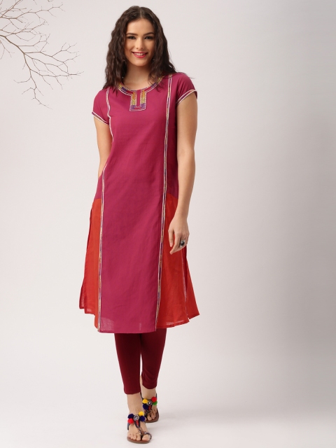 

IMARA Women Red & Pink Colourblock A-Line Kurta