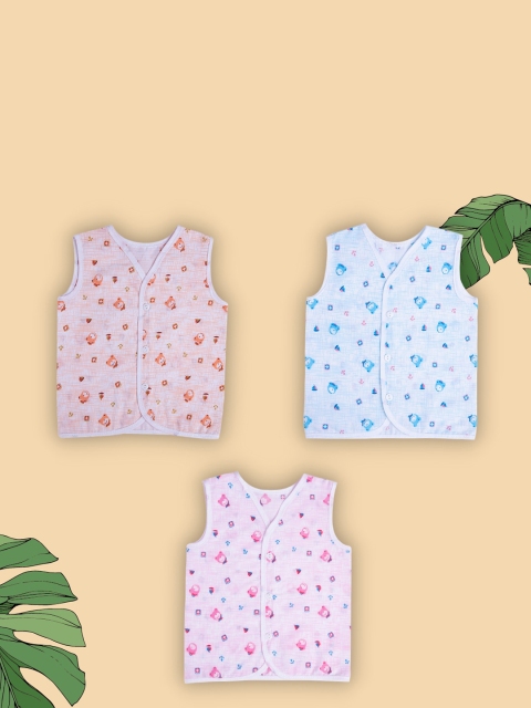 

Baby Moo Infants Pink & Blue Pack Of 3 Printed Pure Cotton Jhablas