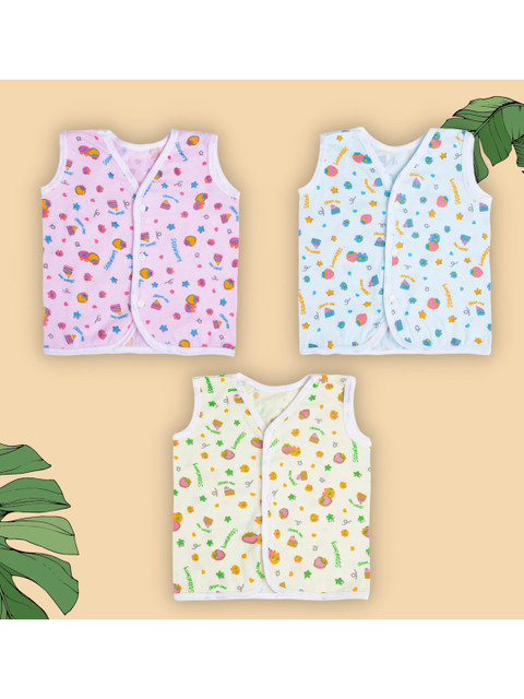 

Baby Moo Infant Pack Of 3 Printed Pure Cotton Jhablas, Pink