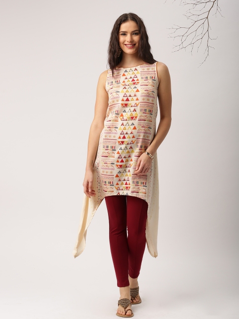 

IMARA Women Beige Printed A-Line Asymmetric Kurta