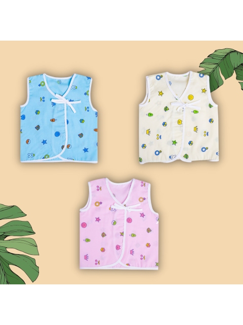 

Baby Moo Kids Pack Of 3 Printed Pure Cotton Jhablas, Blue