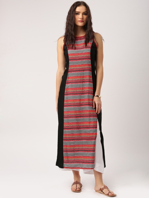 

IMARA Fusion Women Black & Red Printed Straight Kurta
