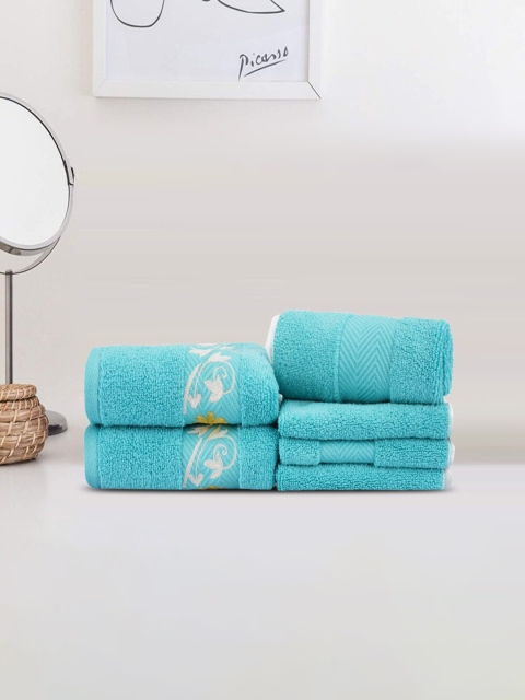 

LUSH & BEYOND Set Of 6 Teal Self Design 500 GSM Towel Set