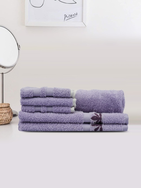 

LUSH & BEYOND Set Of 6 Purple Solid Pure Cotton 500 GSM Towel Set