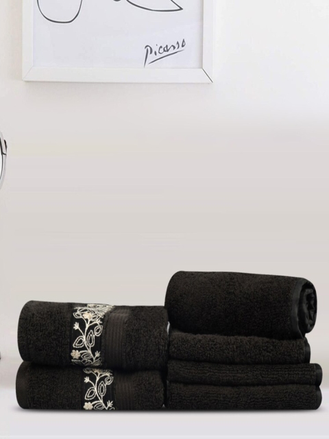 

LUSH & BEYOND Set Of 6 Black Solid Pure Cotton 500 GSM Towel Set