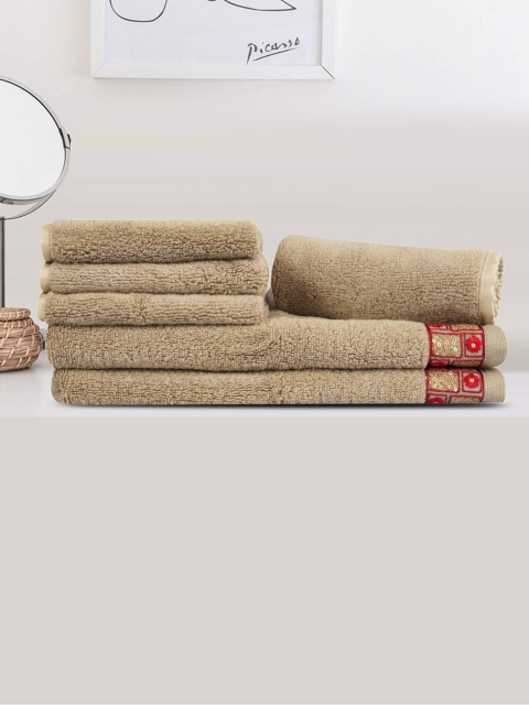 

LUSH & BEYOND Set Of 6 Brown Solid Pure Cotton 500 GSM Towel Set