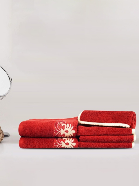 

LUSH & BEYOND Set Of 6 Red Solid Pure Cotton 500 GSM Towel Set