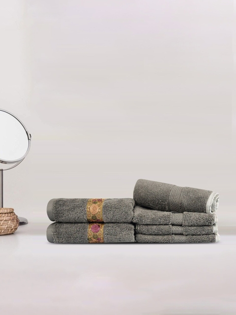

LUSH & BEYOND Set Of 6 Grey Self Design Cotton 500 GSM Towel Set