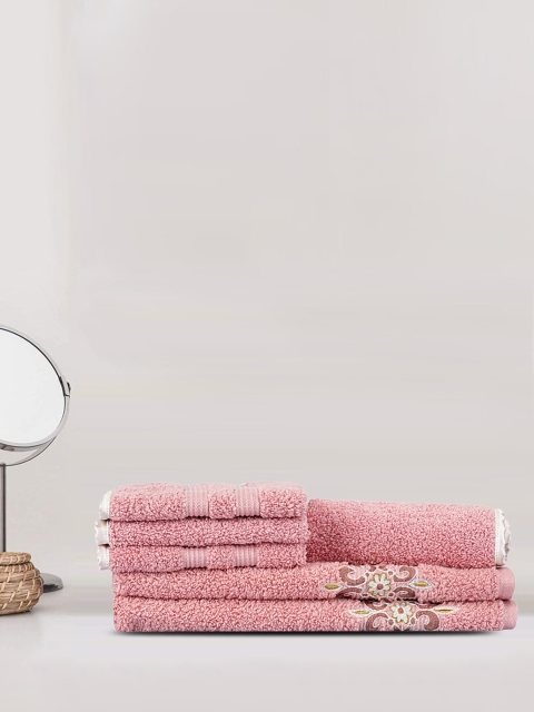 

LUSH & BEYOND Set Of 8 Peach-Colored & White Solid 500 GSM Pure Cotton Towels