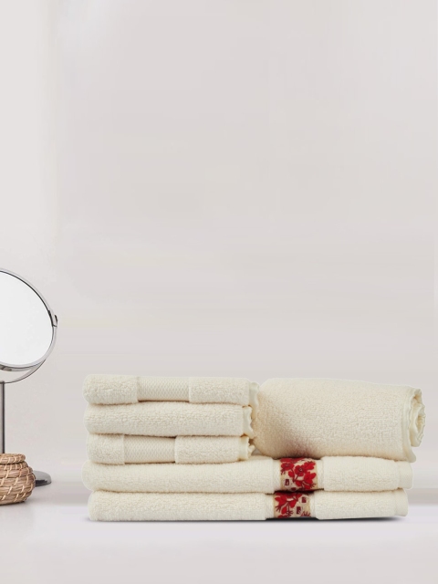

LUSH & BEYOND Set Of 6 Cream-Coloured Solid 500 GSM Pure Cotton Towel Set
