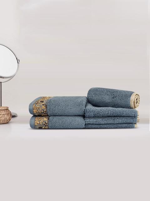 

LUSH & BEYOND Set Of 6 Blue Solid Pure Cotton 500 GSM Towel Set