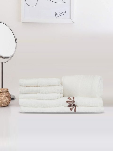 

LUSH & BEYOND Set Of 6 White Solid Pure Cotton 500 GSM Towel Set