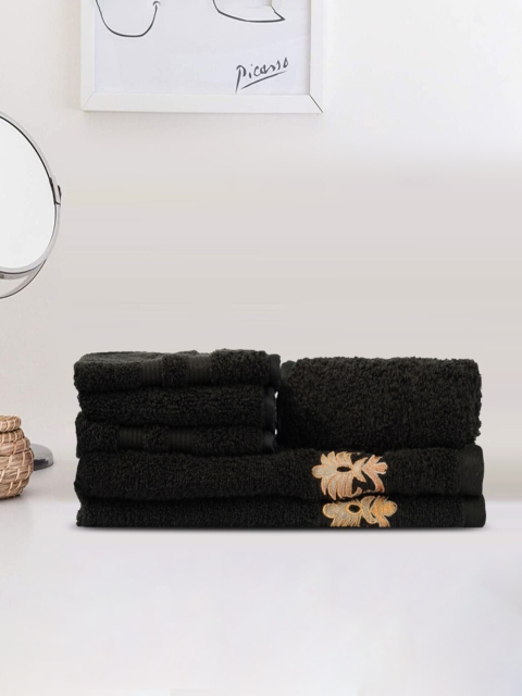 

LUSH & BEYOND Set Of 6 Black Solid Pure Cotton 500 GSM Towel Set