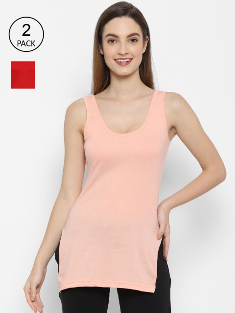 

Floret Women Pack Of 2 Red & Peach Solid Cotton Camisoles